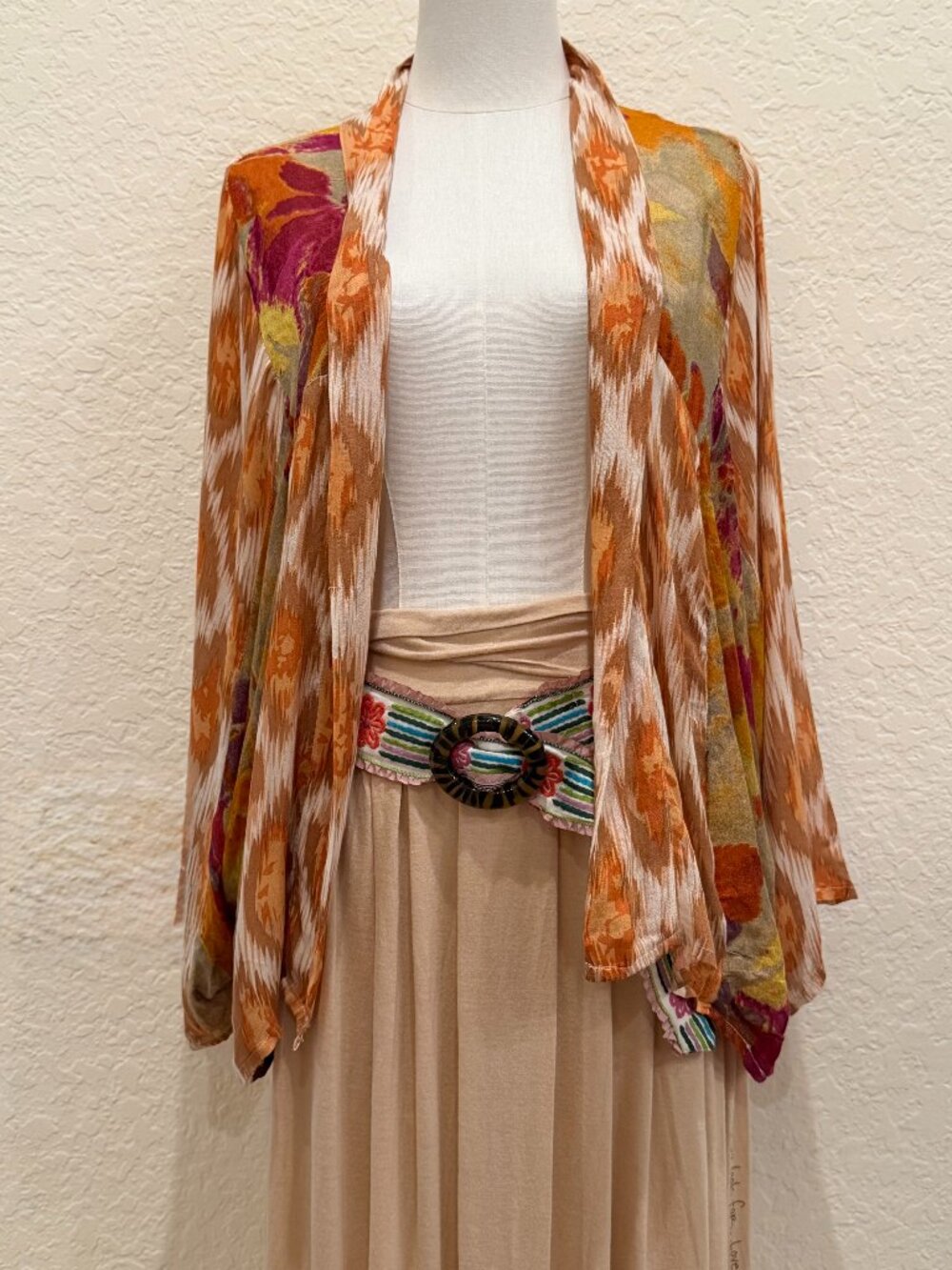 NWT Anthropologie Ikat Mixed Print Kimono Jacket Open Front Duster One Size